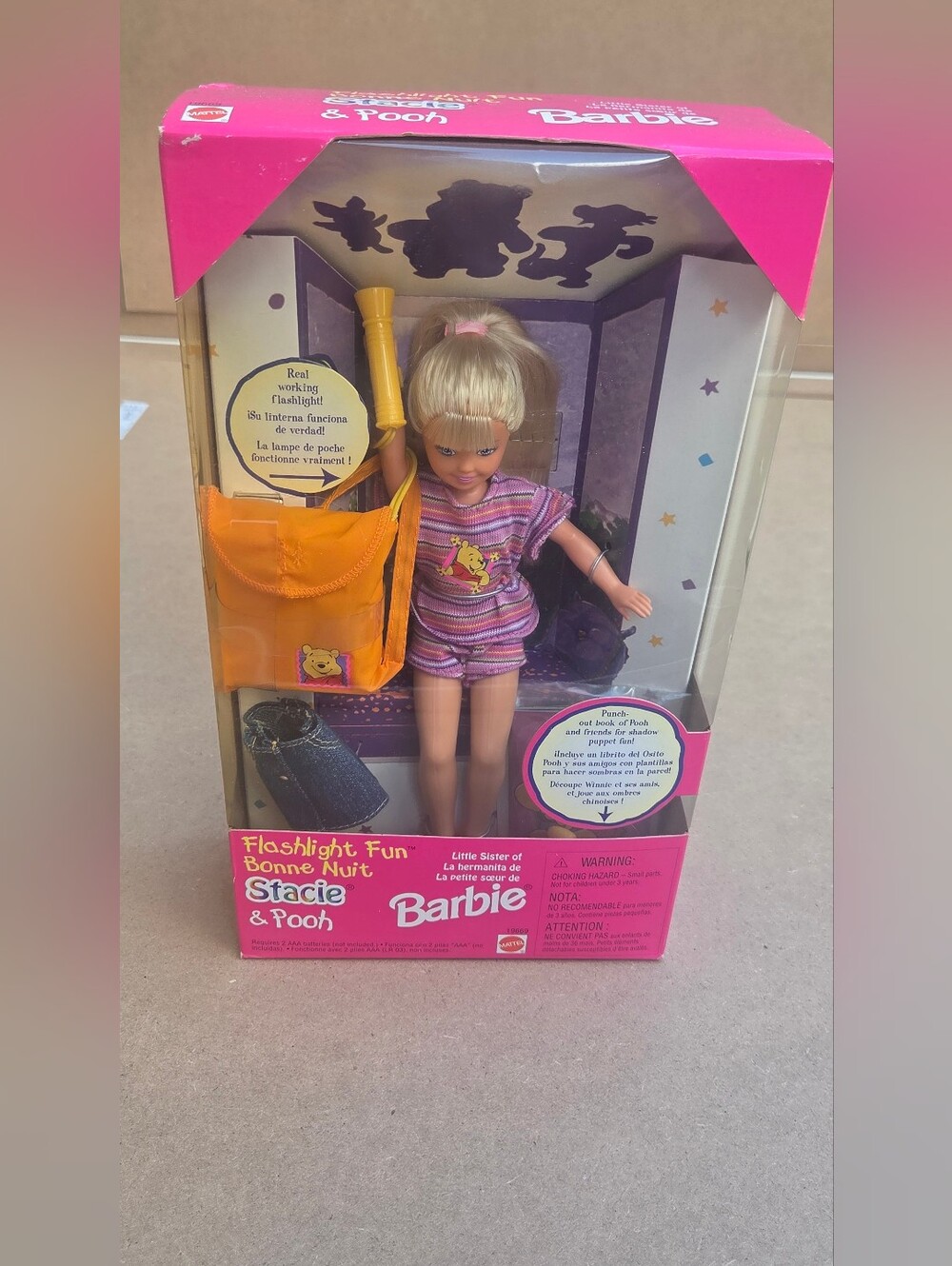 1997 Vintage Flashlight Fun Stacie & Pooh Barbie Doll NIB #19669
